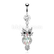 Owl Navel Ring W/ Assorted Marquise cut CZs