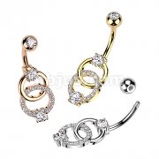 316L Surgical Steel Belly Ring With Pave CZ on Double Ring and CZ on Top and Bottom of the Rings