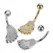 316L Surgical Steel Pave CZ Baby Foot With Heart Belly Button Ring
