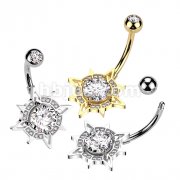 316L Surgical Steel CZ Center With CZ Edge Compass Belly Button Ring