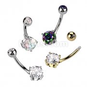 Implant Grade Titanium With Bezel Set CZ Top and Round Brass Prong Set CZ Belly Button Ring