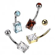 Implant Grade Titanium With Pressed Fit CZ Top and Rectangle Brass Prong Set CZ Belly Button Ring