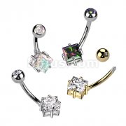 Implant Grade Titanium With Pressed Fit CZ Top and Diamond Brass Prong Set CZ Belly Button Ring
