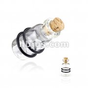 Clear Cork Bottle with 2-Black O-Rings Glass Plugs