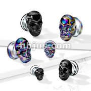 Skull Front Pyrex Glass Double Flare Plug