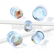Iridescent Glass Faceted Double Flare Plug