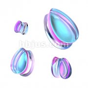 Tear Drop Purple Iridescent  Glass Double Flare Plug