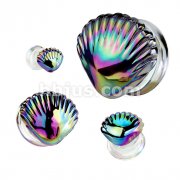 Iridescent Rainbow Shell Double Flare Glass Plug