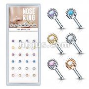 24 Pcs Pre Loaded Box of Opal Set Round Top 316L Surgical Steel Nose Stud Rings Pack (6 Colors x 4 Pcs)