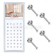 40 Pcs Pre Loaded Box of Clear Prong Set Round CZ Top 316L Surgical Steel Nose Stud Package