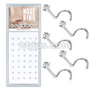 40 Pcs Pre Loaded Box of Prong Set Square CZ Top 316L Surgical Steel Nose Screw Pack