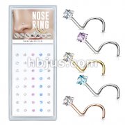 40 Pcs Mixed Colored Pre Loaded Box of Prong Set Square CZ Top 316L Surgical Steel Nose Screw Pack