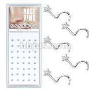 40 Pcs Pre Loaded Box of Prong Set Star CZ Top 316L Surgical Steel Nose Screw Pack