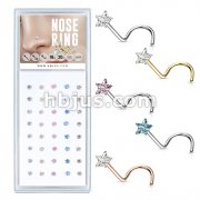 40 Pcs Mixed Colored Pre Loaded Box of Prong Set Star CZ Top 316L Surgical Steel Nose Screw Pack