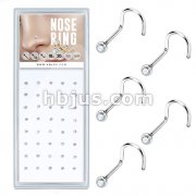 40 Pcs Pre Loaded Box of Clear Bezel Set CZ Top 316L Surgical Steel Nose Screw Pack