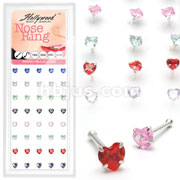 40 pcs. 20 Gauge 3mm Heart Prong .925 Sterling Silver Nose Bone Package with (Assorted Gems)