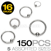 150 Pcs of 16 Gauge 316L Surgical Stainless Steel Mixed Size Captive Bead Rings