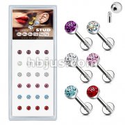 24 Pcs Pre Loaded Paved Crystals Top 316L Surgical Steel Stud Pack for Labret, Lip, Monroe and Ear Cartilage
