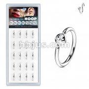 20 Pcs Pre Loaded Box of Fixed Facing Out Clear Gem Ball Hoop Rings for Nose, Ear Cartilage, Lip and More