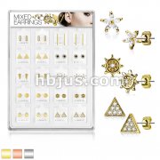 20 Pairs Of Assorted Earring Studs Preloaded Into Puff Pad Acrylic Display Case (2 Pairs x 10 Styles)
