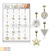 20 Pcs of Assorted Non Dangle 316L Navel Belly Ring Package Preloaded Into Puff Pad Acrylic Display Case
