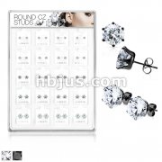 20 Pairs Of Assorted Size CZ Set Black IP Over 316L Surgical Steel Earring Studs Preloaded Into Puff Pad Acrylic Display Case (4 Pairs x 5 Sizes)