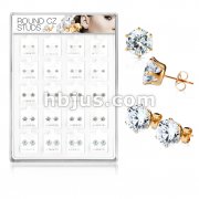 20 Pairs Of Assorted Size CZ Set RoseGold IP Over 316L Surgical Steel Earring Studs Preloaded Into Puff Pad Acrylic Display Case (4 Pairs x 5 Sizes)