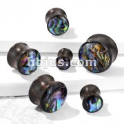 Multi Color Shell Inlaid Front Double Flared Natural Wood Saddle Plugs