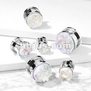 White Druzy Stone Front 316L Surgical Steel Screw Fit Flesh Tunnel Plugs