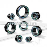 Abalone Rimmed Black PVD over 316L Surgical Steel Screw Fit Tunnel