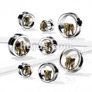 Gold PVD Elephant in 316L Surgical Steel Screw Fit Flesh Tunnel Plugs