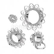 Heart Filigree 316L Surgical Steel Screw Fit Flesh Tunnel Plug With CZ Pave Rim