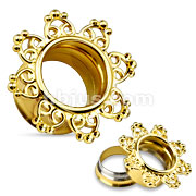14Kt Gold Plated Tribal Hearts Filigree 316L Surgical Steel Double Flared Tunnels