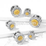 Daisy Top 316L Surgical Steel Screw Fit Flesh Tunnel Plugs