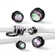 Multi Color Shell Black PVD 316L Surgical Steel Screw Fit Flesh Tunnel Plugs
