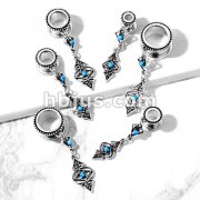 Turquoise Set Tribal Charms Dangle 316L Surgical Steel Screw Fit Flesh Tunnel Plugs