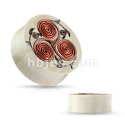Natural Crocodile Wood Saddle Plugs with Tribal Floral Design with Copper Wires