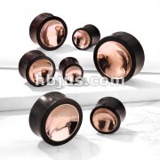 Organic Sono Wood Saddle Plug with Concaved Copper TinCenter on Both Sides