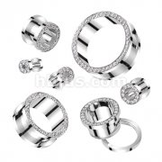 CZ Lined Rim316L Surgical Steel Screw Fit Flesh Tunnel  