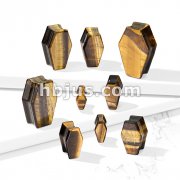 Coffin Double Flare Plugs Tiger Eye Natural Stone 