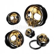 Gold Skull Head Black PVD over 316L Surgical Steel Screw Fit Tunnel