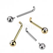 Implant Grade Titanium Internally Threaded L Bent Christina Piercing Barbell With Pressed Fit Gem End