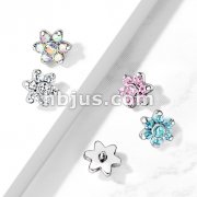 Zircon Prong Set Flower 316L Surgical Steel Internally Threaded Top Parts For Labret, Dermal and More