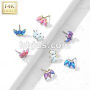 14K Gold Threadless Push In Triple Marquise Opal Top