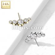 14K Gold Threadless Push In Front Facing 5-Round CZ Bezel set Curved Top
