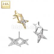 14K Gold Threadless Push In Double Star Cross With CZ Top