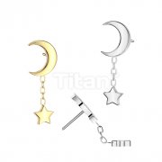 Implant Grade Titanium Threadless Push In Crescent Moon Top With Star Dangle