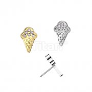 Implant Grade Titanium Threadless Push In CZ Pave Ice Cream Cone Top
