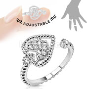 Heart Multi-Pave Gems Adjustable Rhodium Plated Brass Mid-Ring/Toe Ring