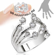 Fountain of Multi-Pave Gems Adjustable Rhodium Plated Brass Mid-Ring/Toe Ring